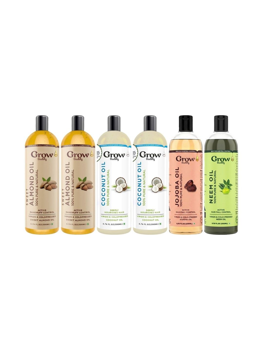 Growbuddy Set Of 6 Almond Coconut Oil Jojoba Hair Oil - 200ml Each-picture-32