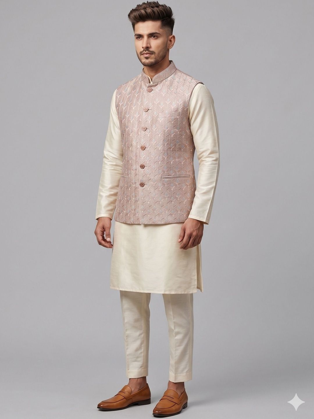 A LOYAL Embroidered Silk Blend Woven Nehru Jackets-picture-58