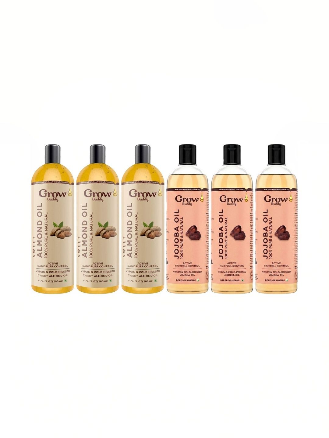 Growbuddy Set Of 6 Virgin & Cold Pressed Almond & Jojoba Oil - 200 ml Each-image-49
