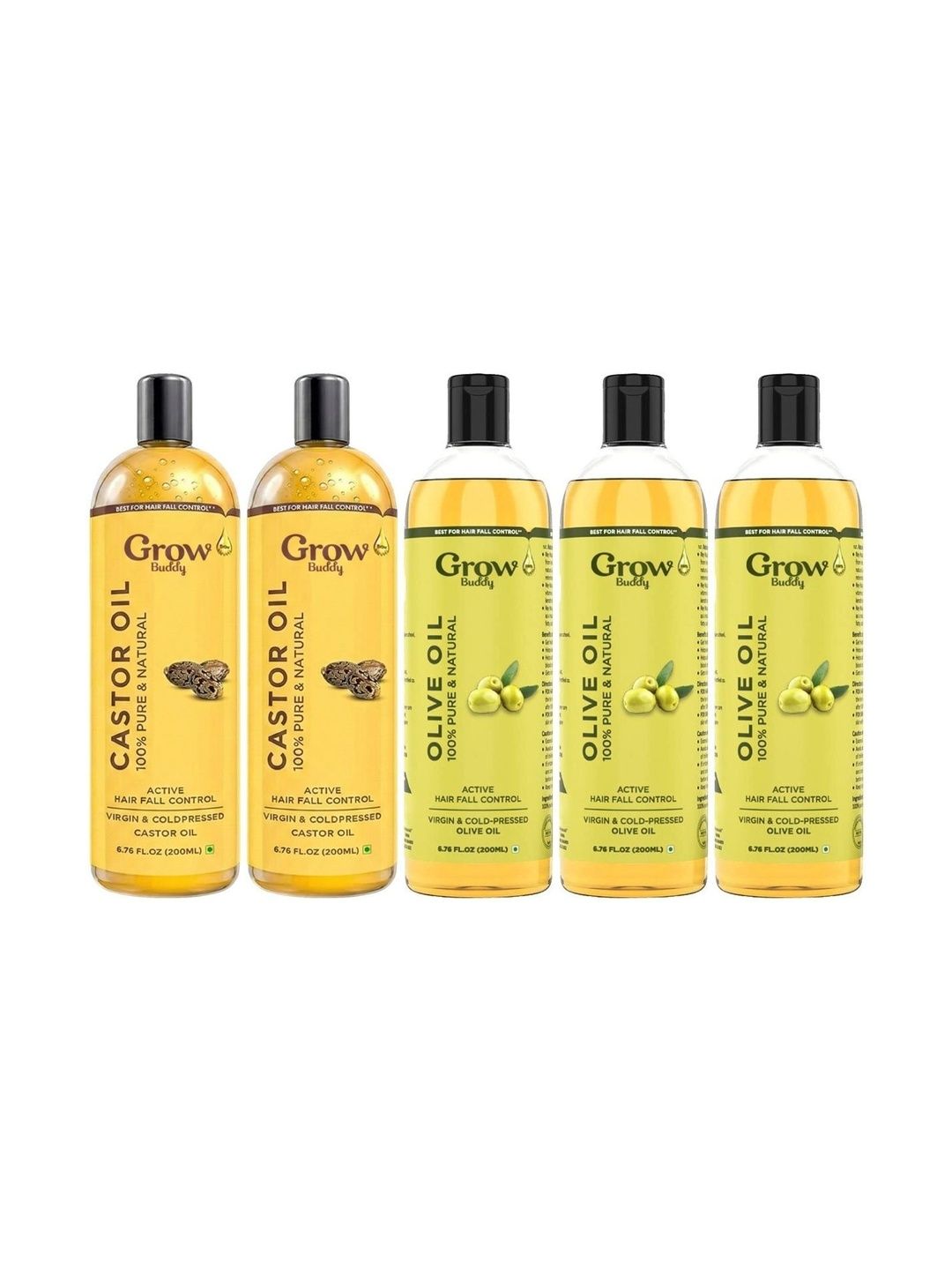 Growbuddy Set Of 5 Castor & Olive Oil - 200 ml Each-image-20