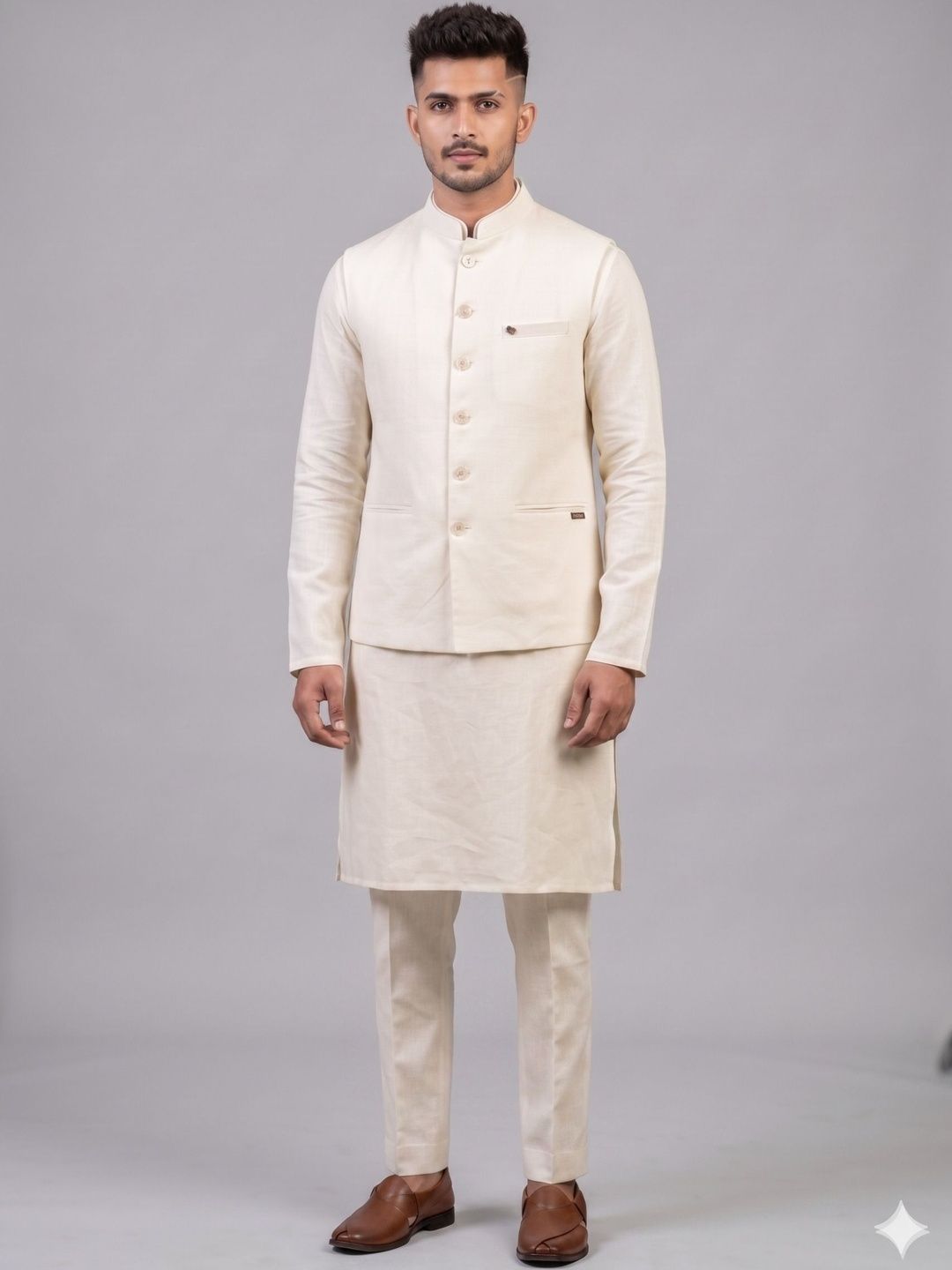 A LOYAL Linen Woven Nehru Jackets-picture-42
