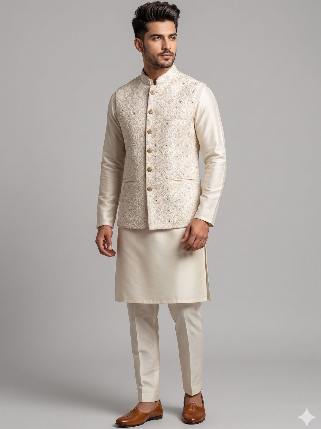 A LOYAL Embroidered Silk Blend Woven Nehru Jackets-image-38