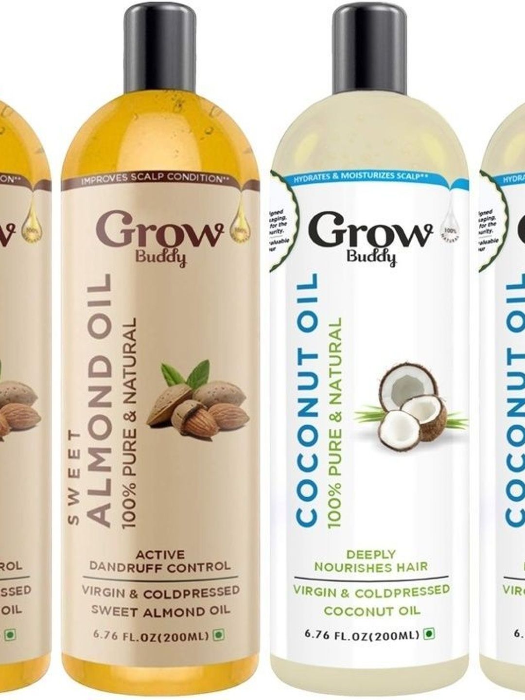 Growbuddy Set Of 6 Virgin & Cold Pressed Almond, Castor & Coconut Oil - 200 ml Each-image-28