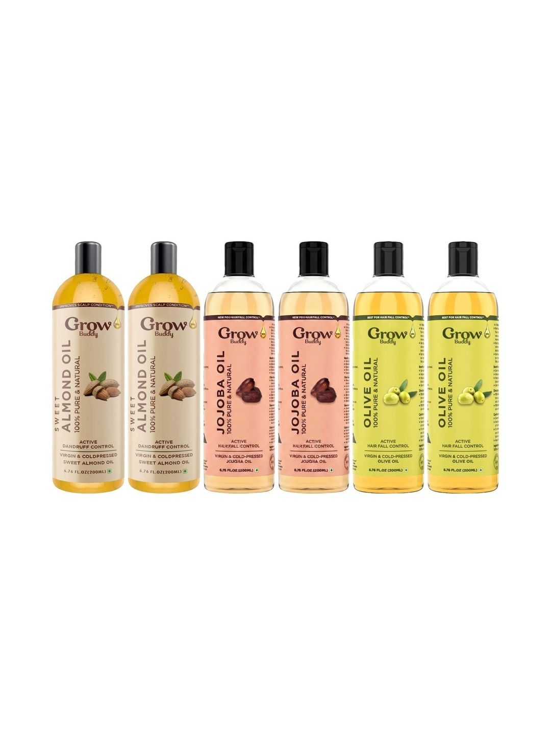 Growbuddy Set Of 6 Almond Oil, Jojoba Oil & Olive Oil - 200 ml Each-image-21