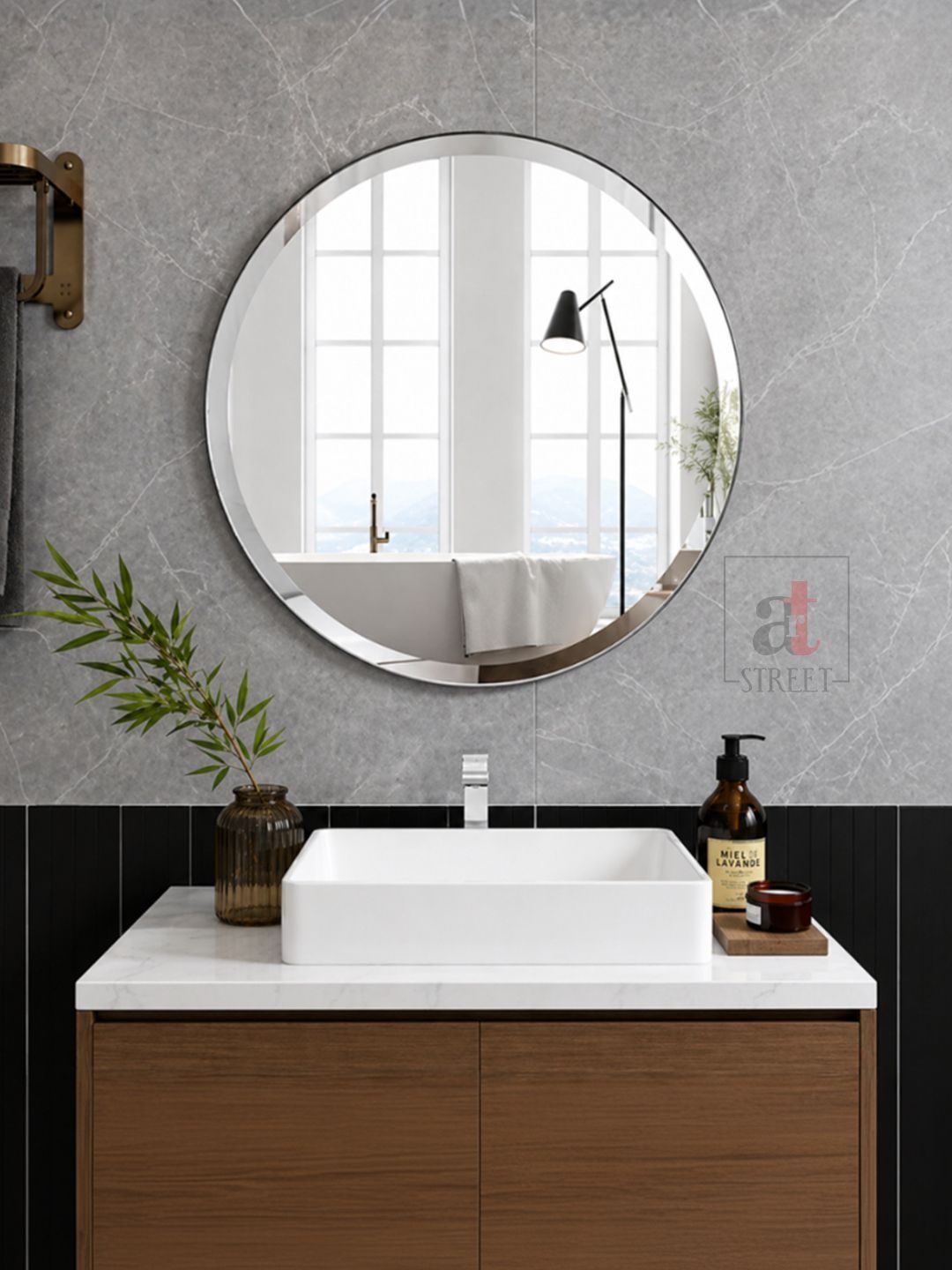 Art Street Transparent Round Glass Wall Mirror-picture-30