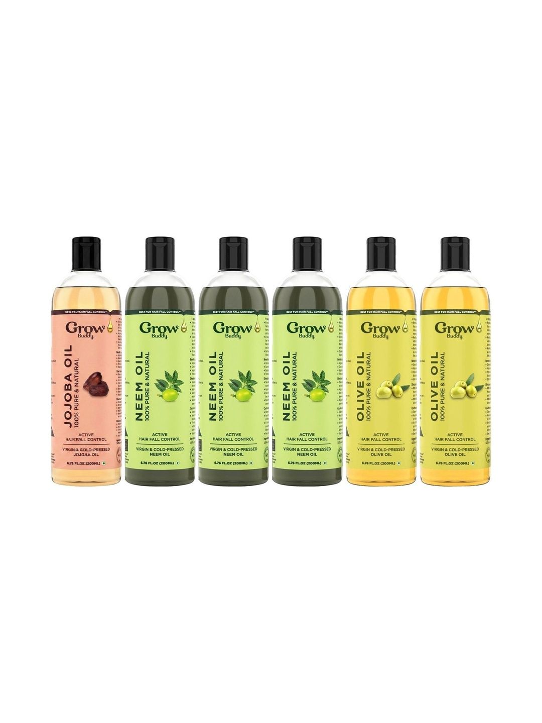 Growbuddy Set Of 6 Jojoba Neem & Olive Oil - 200 ml Each-image-27