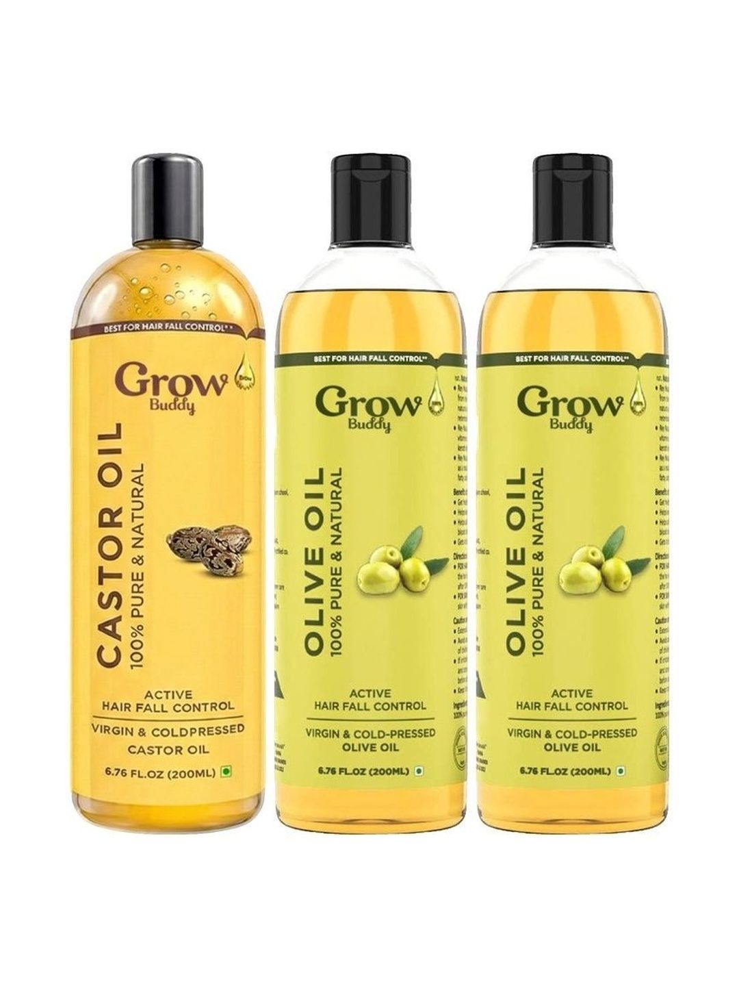 Growbuddy Set Of 3 Castor & Olive Oil - 200 ml Each-image-36