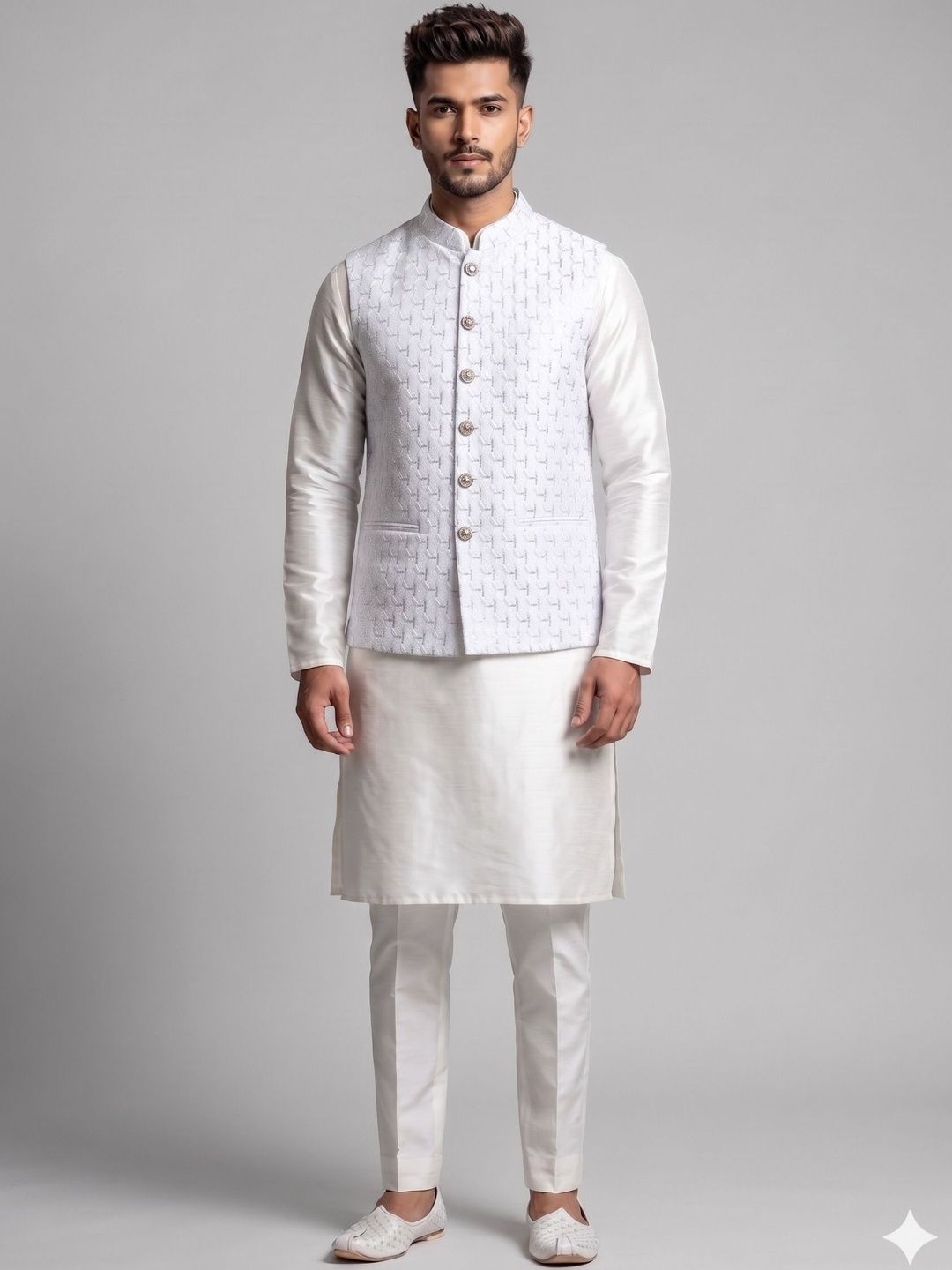 A LOYAL Embroidered Silk Blend Woven Nehru Jackets-picture-36