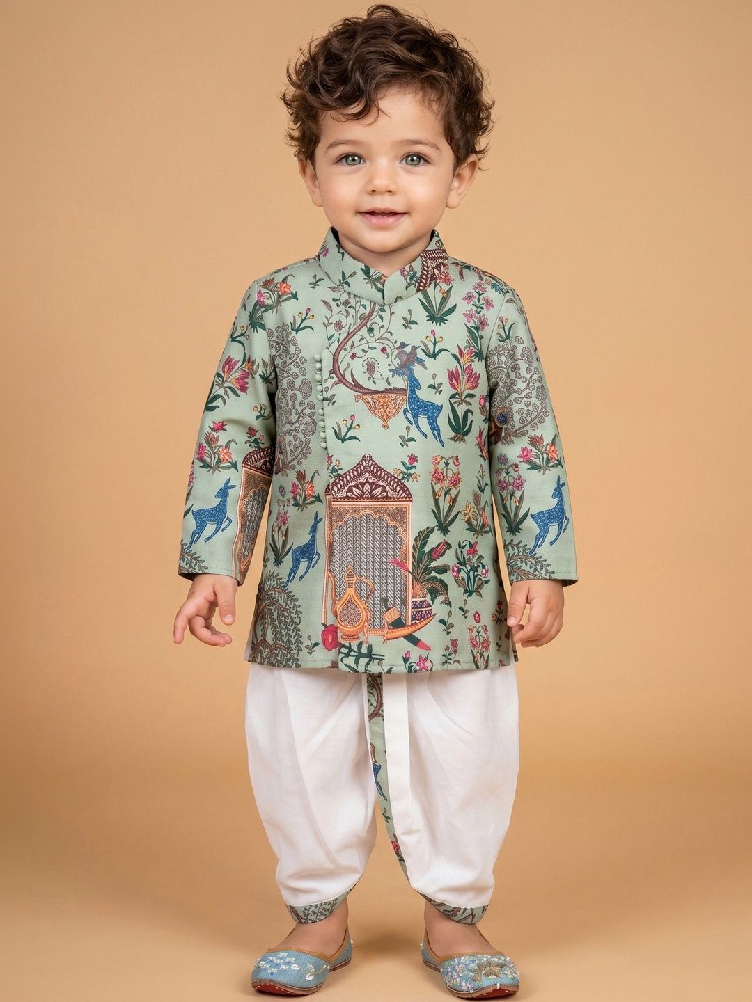 Ethniks Neu-Ron Boys Ethnic Motifs Printed Regular Pure Cotton Kurta with Dhoti Pants-picture-51