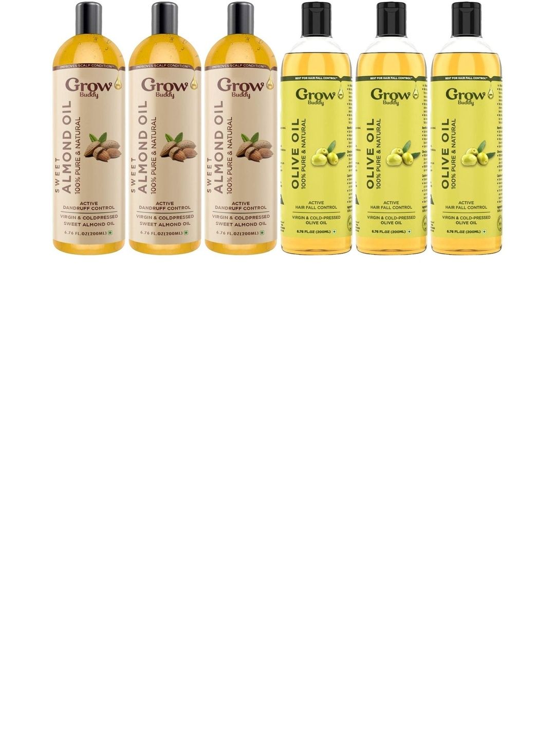 Growbuddy Set Of 6 Pure & Natural Almond & Olive Hair Oil - 200 ml Each-image-49