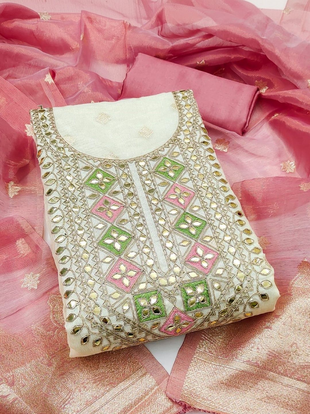 Rangtulika Ethnics Embroidered Mirror Work Unstitched Dress Material-picture-58