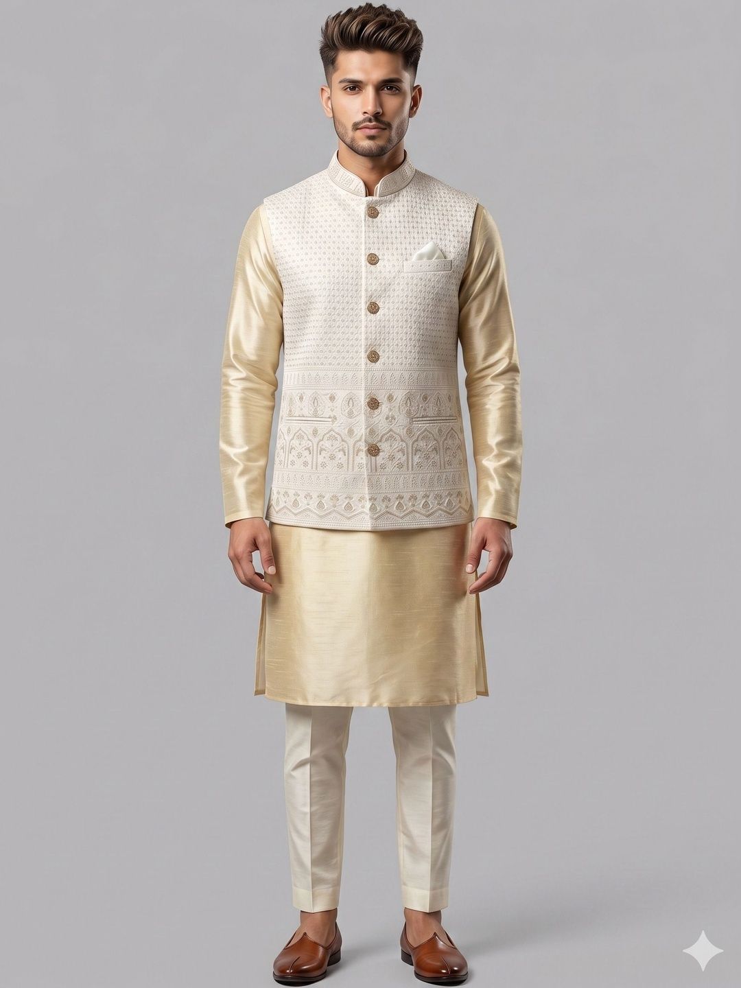 A LOYAL Embroidered Silk Blend Woven Nehru Jackets-picture-56