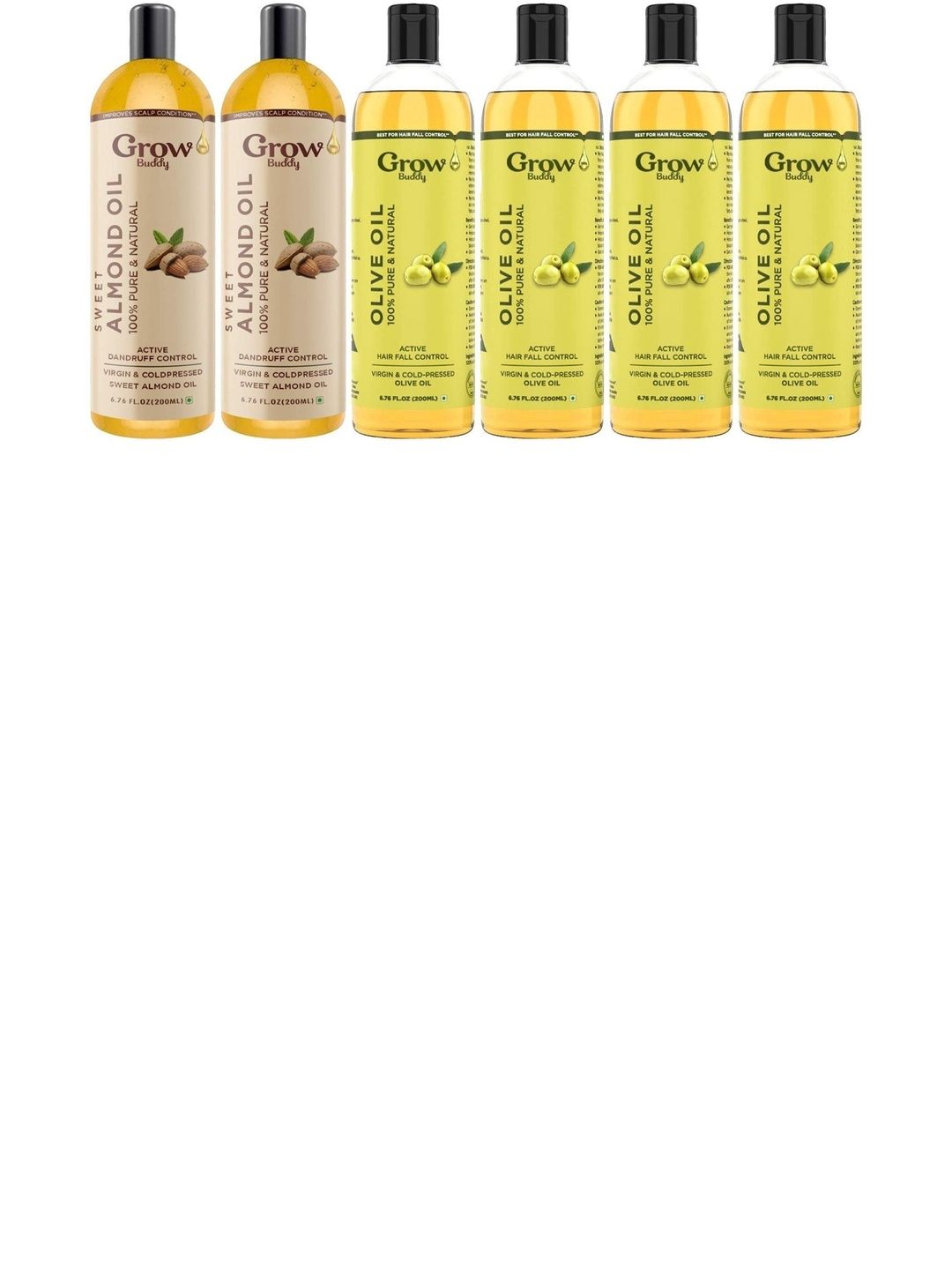 Growbuddy Set Of 6 Pure & Natural Almond & Olive Hair Oil - 200 ml Each-image-47