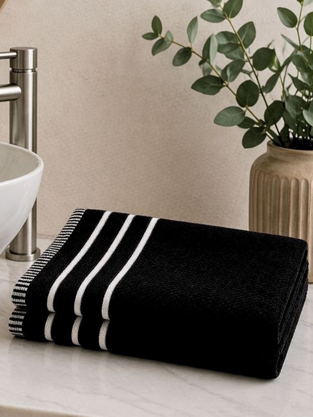JANGID INDUSTRYS Black & White Striped Cotton 450 GSM 2-Pcs Hand Towels-picture-11