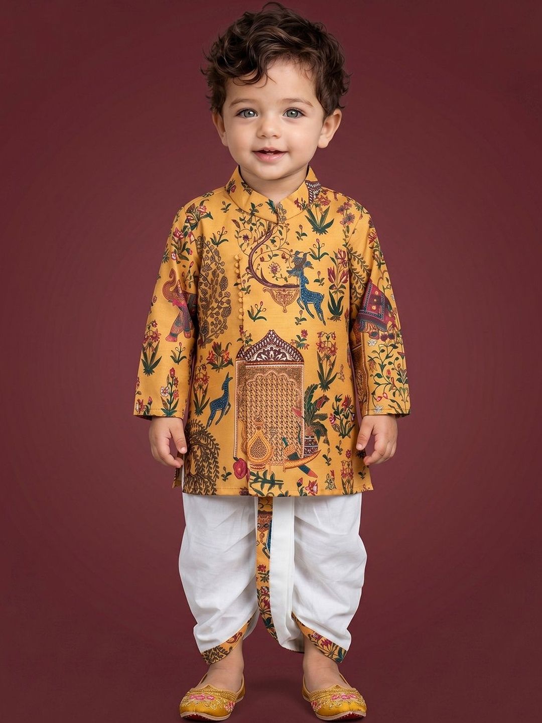 Ethniks Neu-Ron Boys Ethnic Motifs Printed Regular Pure Cotton Kurta with Dhoti Pants-picture-33