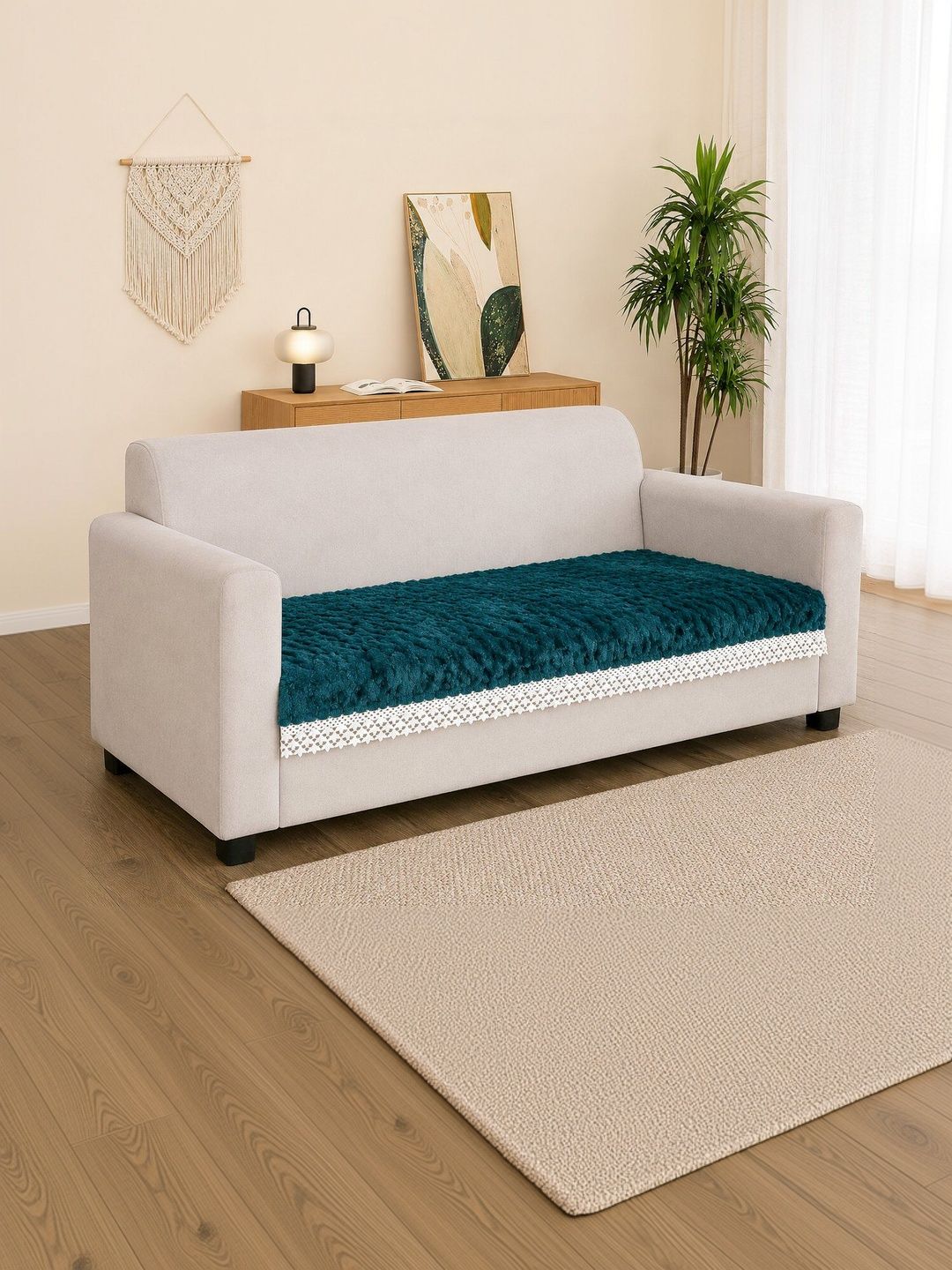 RD TREND Green Solid 1 Piece Sofa Cover Without Arms-image-25