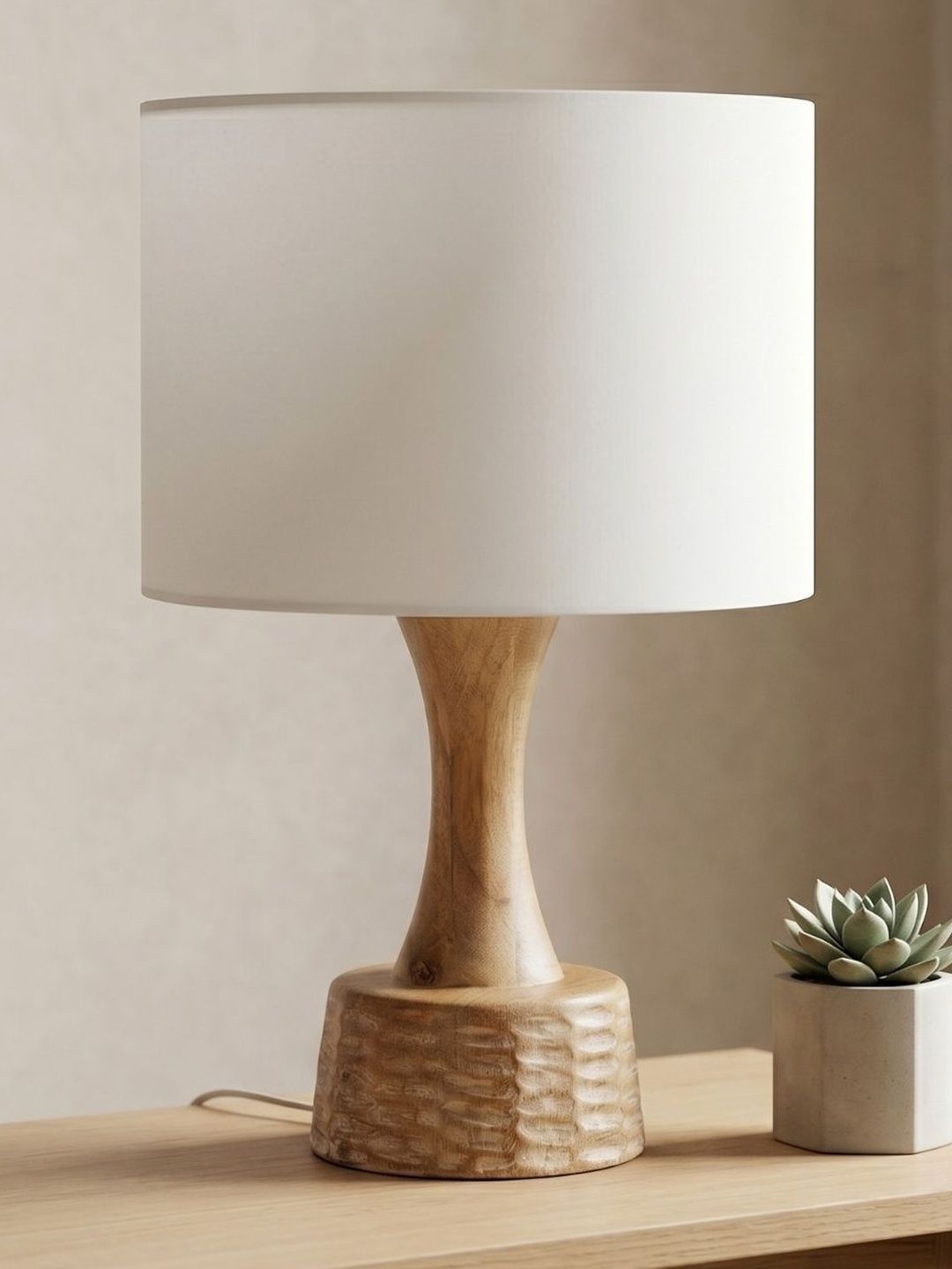 FREEDOM TREE Soma Wood Table Lamp with Textured Off White Large Drum Shade-image-26