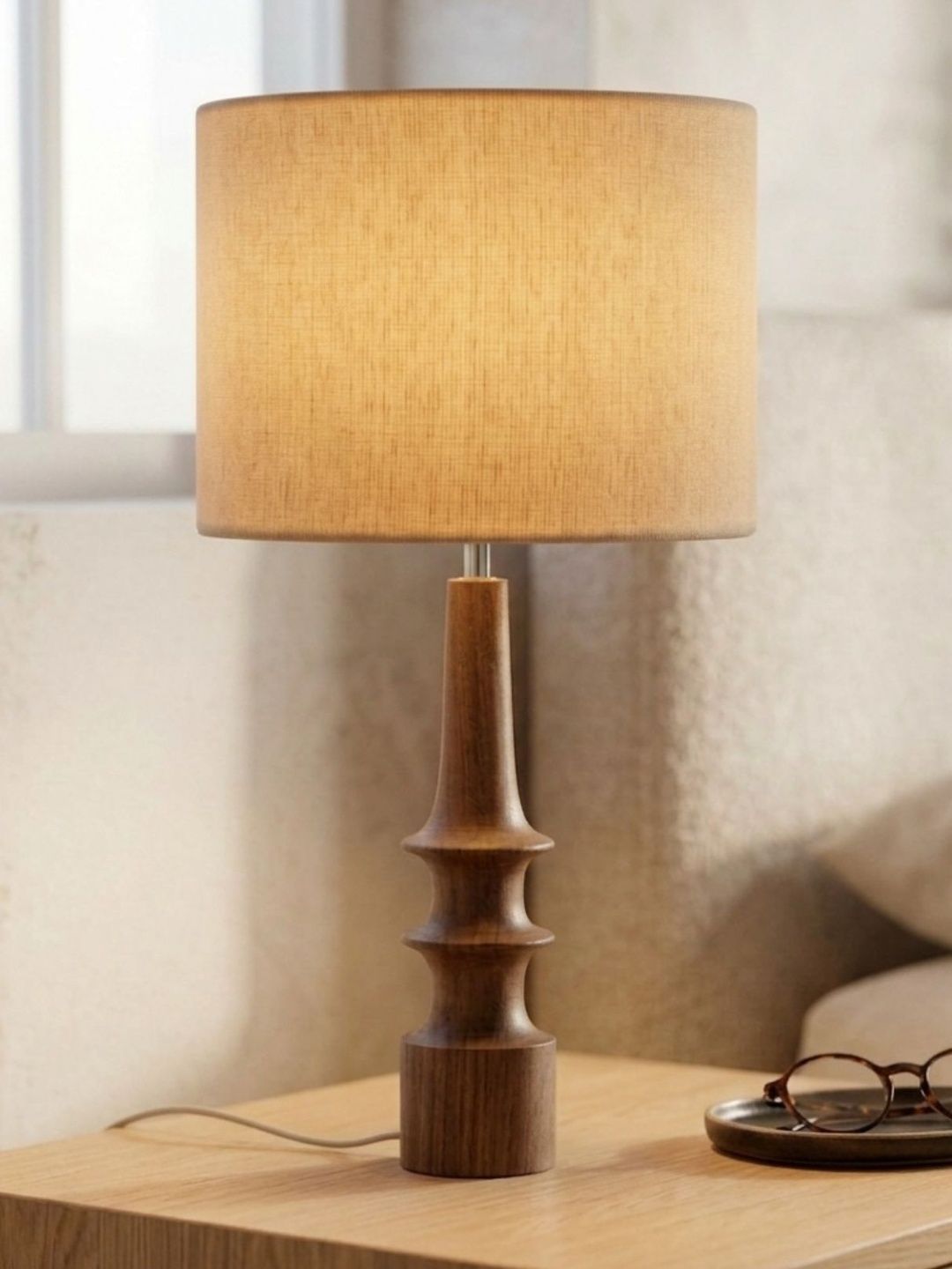 FREEDOM TREE Turned Wood Table Lamp with Solid Off White Medium Drum Shade-image-30