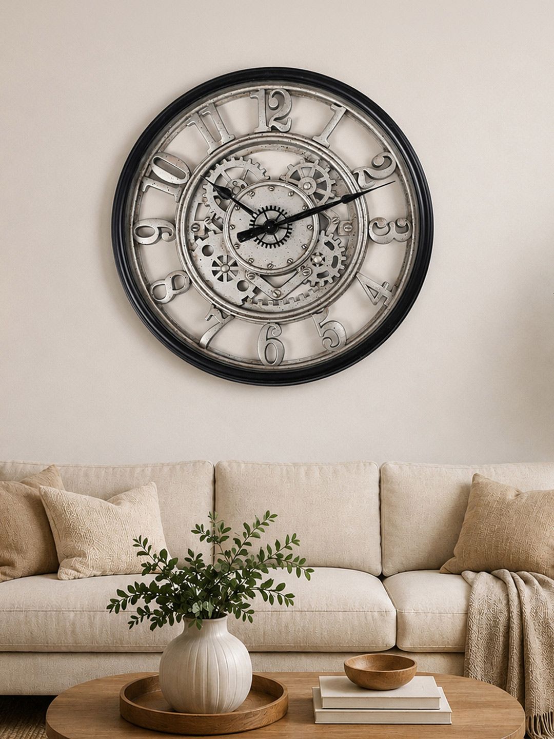 MARKET99 Cream & Black-Coloured Industrial Plastic Wall Clock-image-42