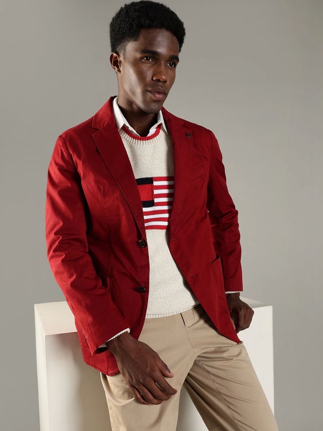 Tommy Hilfiger Men Solid Regular Fit Cotton Single-Breasted Blazer-picture-25