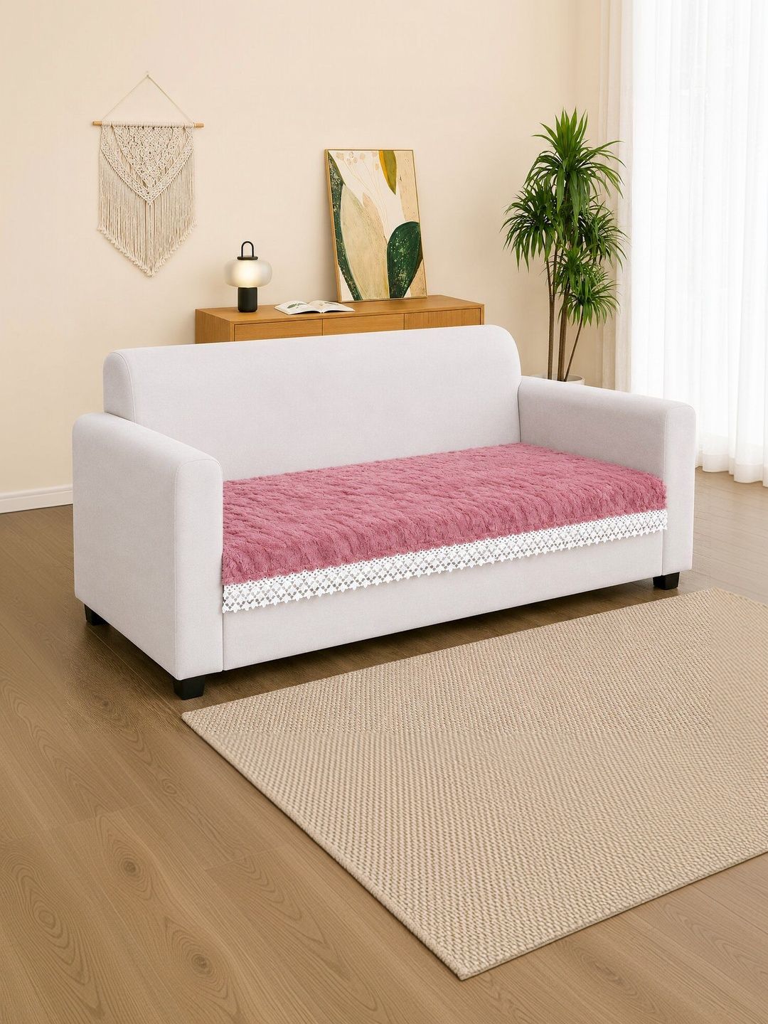 RD TREND Pink Solid 1 Piece Sofa Cover Without Arms-image-43