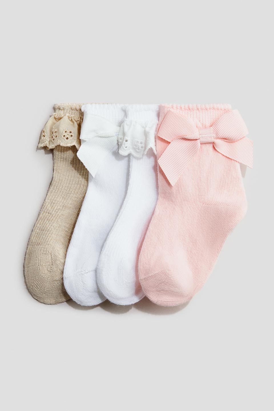 H&M Girls Pack of 4 Cotton Patterned Ankle Length Socks-picture-24