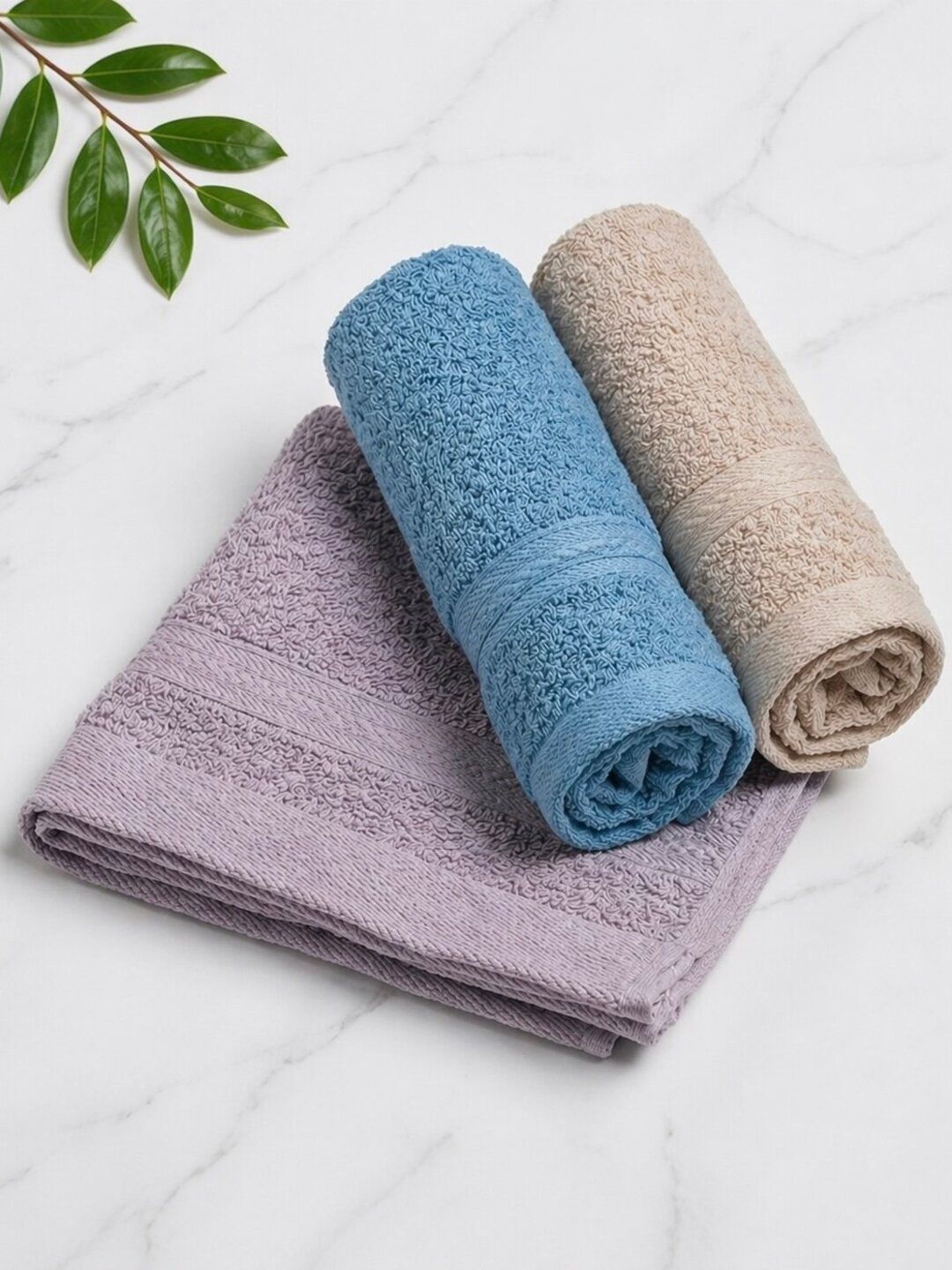 Triani Purple & Turquoise Blue Bamboo & Cotton 600 GSM 3-Pcs Face Towels-image-11