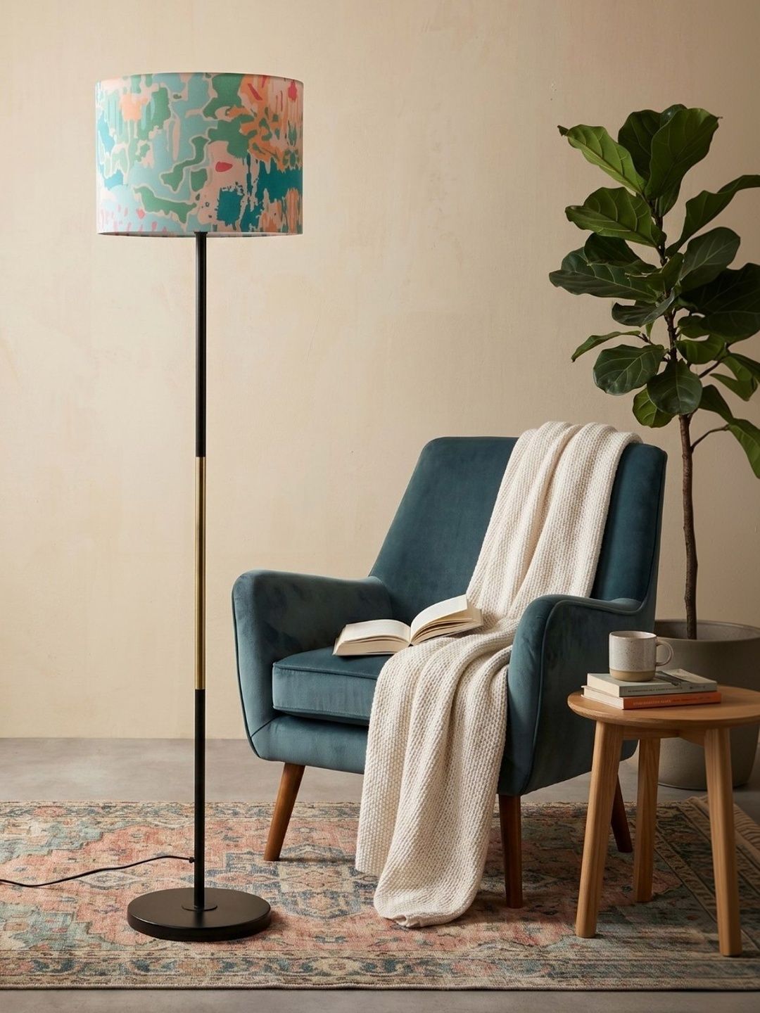 FREEDOM TREE Black & Green Printed Metal Cylinder Floor Lamps-image-35