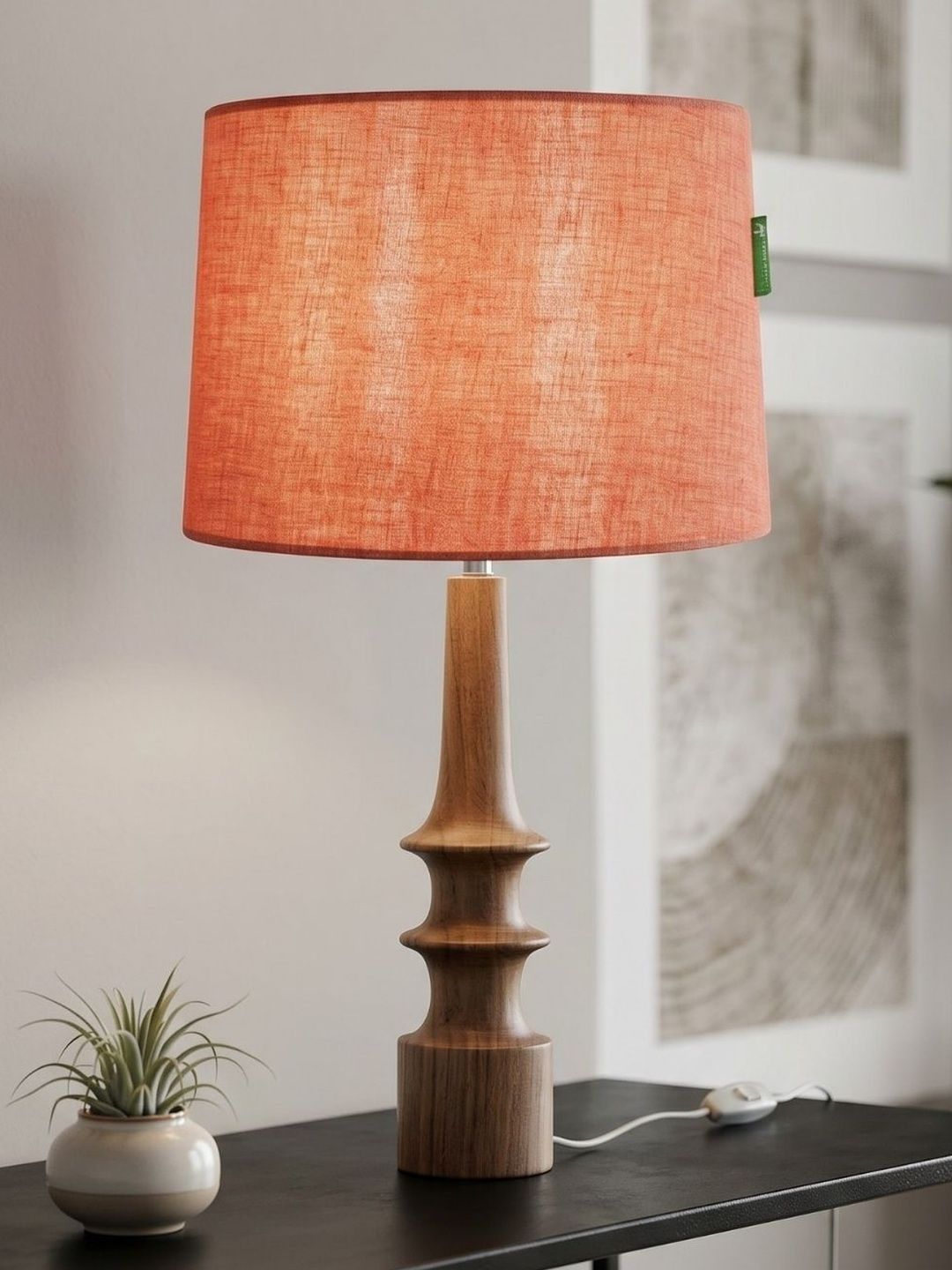 FREEDOM TREE Turned Wood Table Lamp with Solid Red Medium Drum Shade-image-31