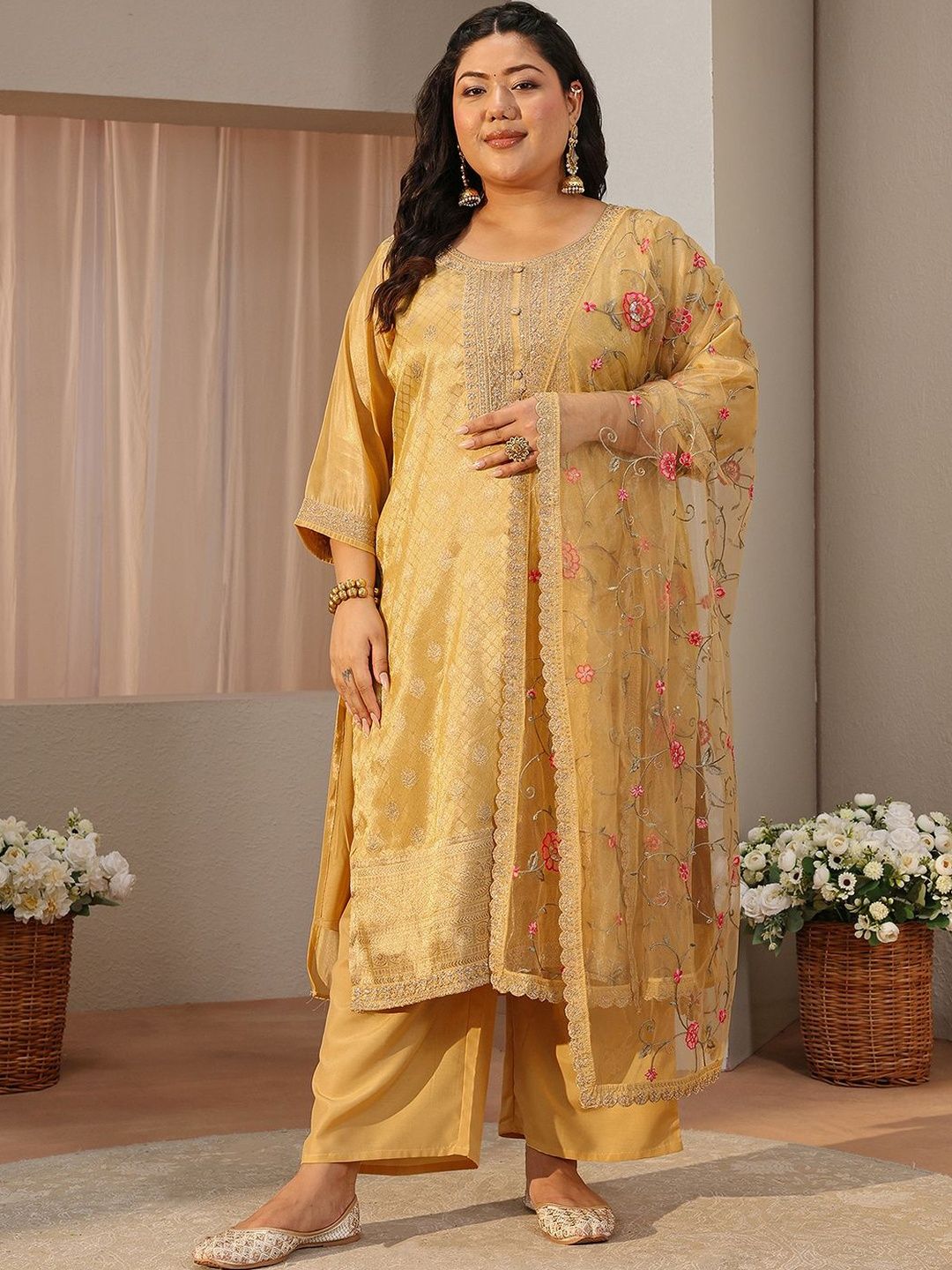 EXTRA LOVE BY LIBAS Plus Size Women Ethnic Motifs Kurta with Palazzos & Dupatta-picture-26