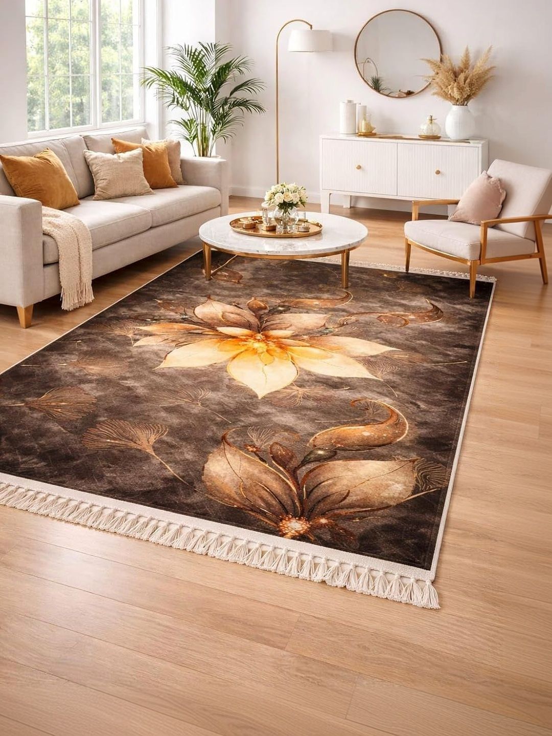 LUZDECOR Brown Floral Anti-Skid Other Carpet-picture-24