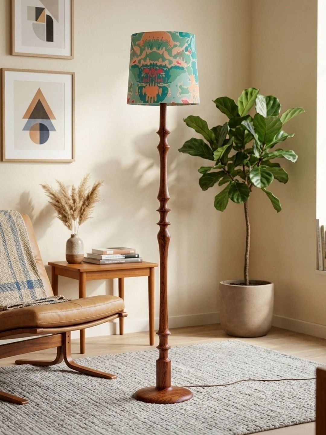 FREEDOM TREE Brown & Green Printed Wooden Cylinder Floor Lamps-image-49