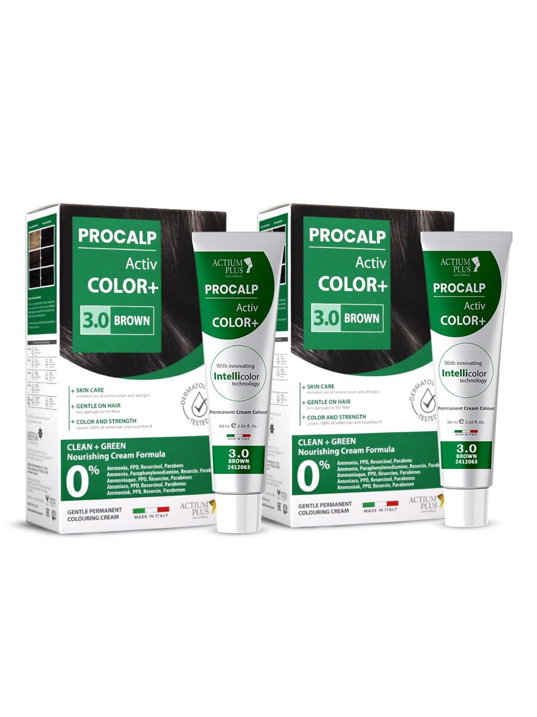 ACTIUM PLUS Set Of 2 Procalp Activ+ Permanent Hair Color - 60 ml Each - 3.0-Brown-image-45