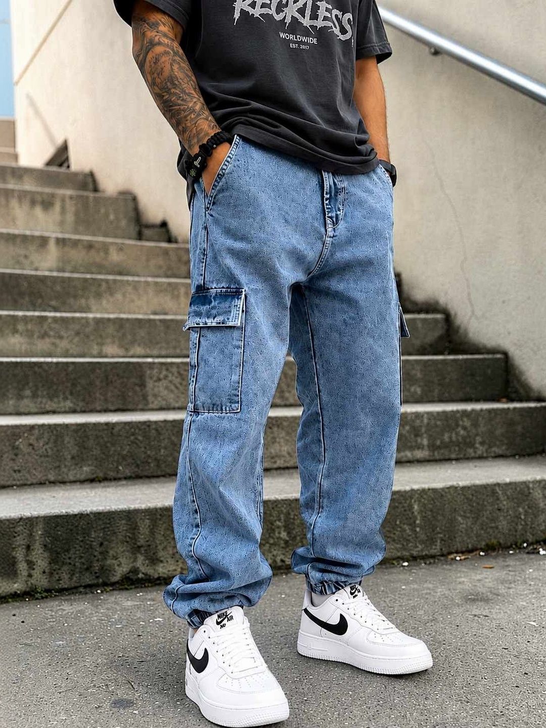 styzon Men Loose Jogger Mid-Rise Light Fade Jeans-picture-29