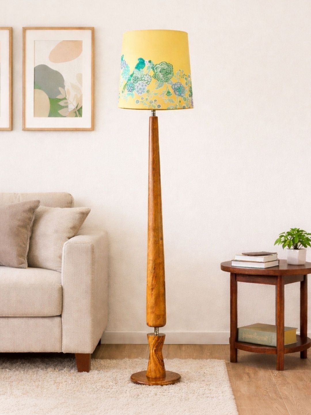FREEDOM TREE Balance Sculptural Minimal Wooden Floor Lamp with Printed Yellow Shade-image-46
