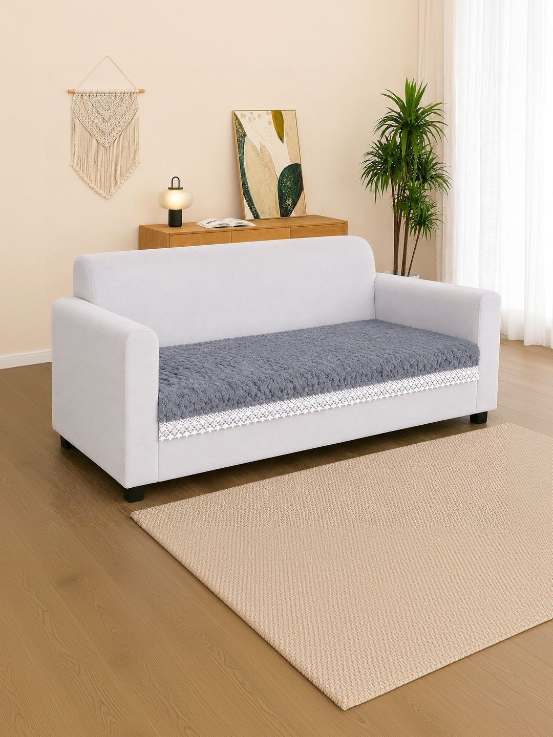 RD TREND Grey Solid 1 Piece Sofa Cover Without Arms-image-19