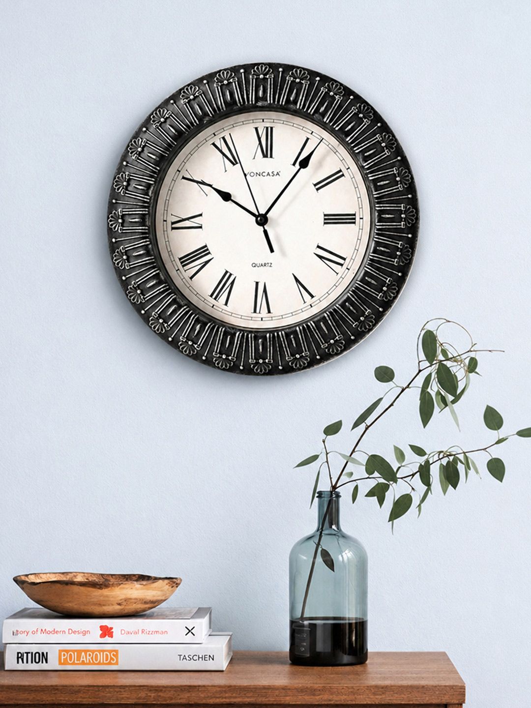 MARKET99 Black & White Ornate Vintage Roman Plastic Wall Clock-image-9