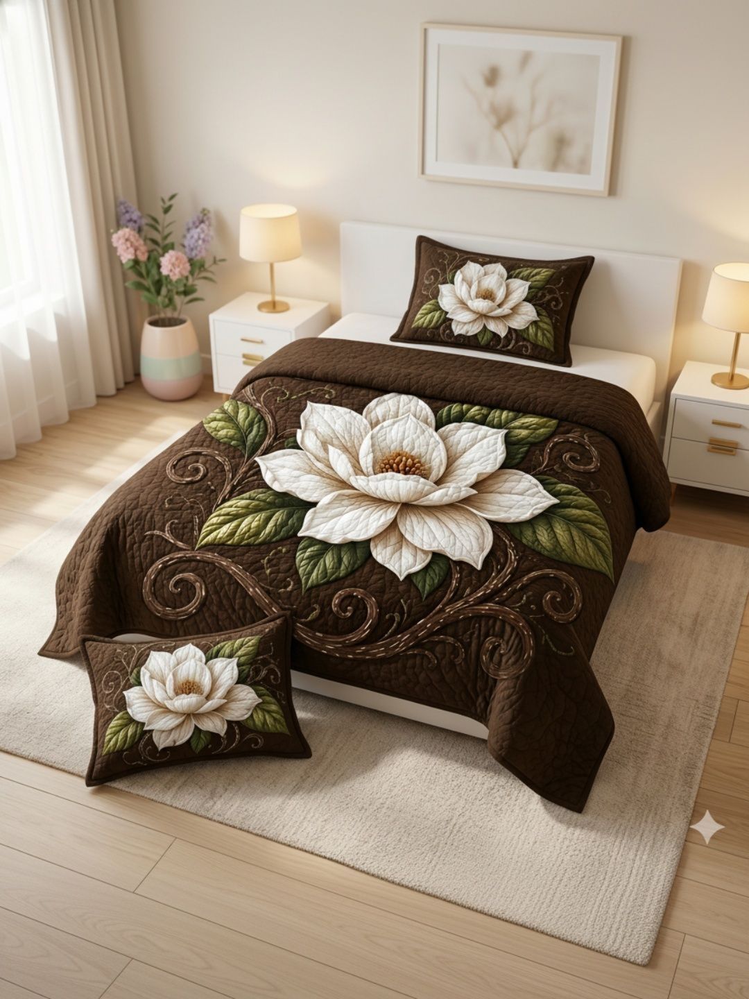 VAIKUNTH HOME Brown Floral 220 TC King Bedsheet with 2 Pillow Covers-image-23