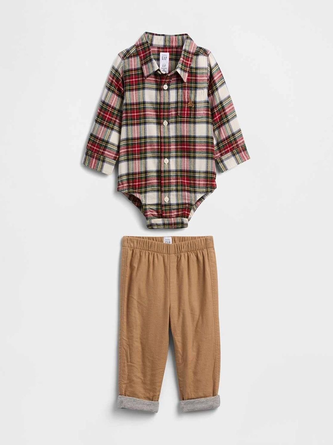 GAP Infant Kids Checked Pure Cotton Shirt Style Bodysuit with Trousers-picture-50
