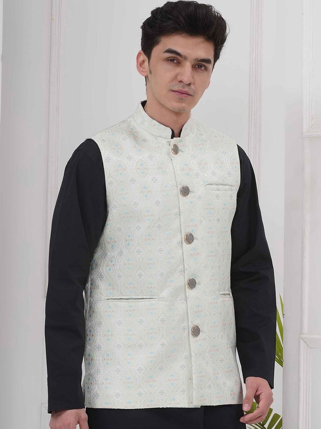 Moda Rapido Mandarin Collar Sleeveless Nehru Jacket-picture-19