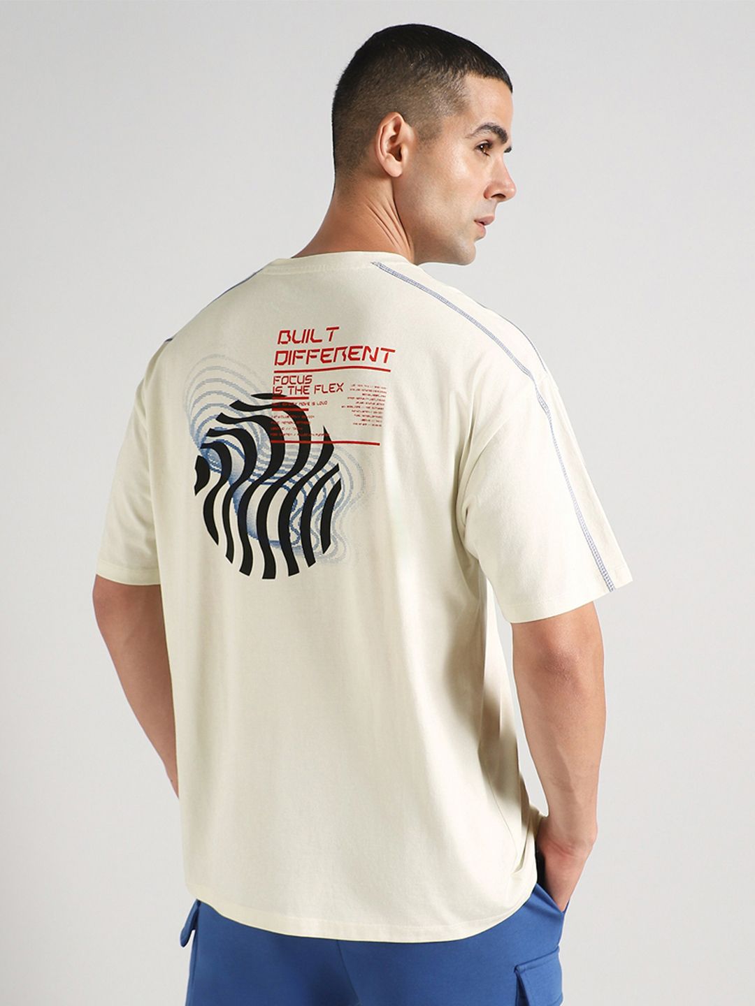 CULT Men's Off White Built Different Oversized Fit T-shirt-image-7