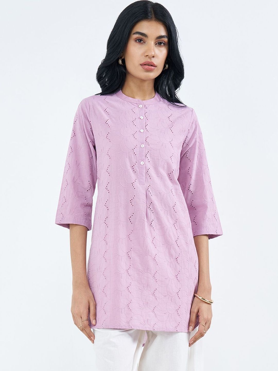 RANGMANCH BY PANTALOONS Mandarin Collar Embroidered Tunic-picture-21