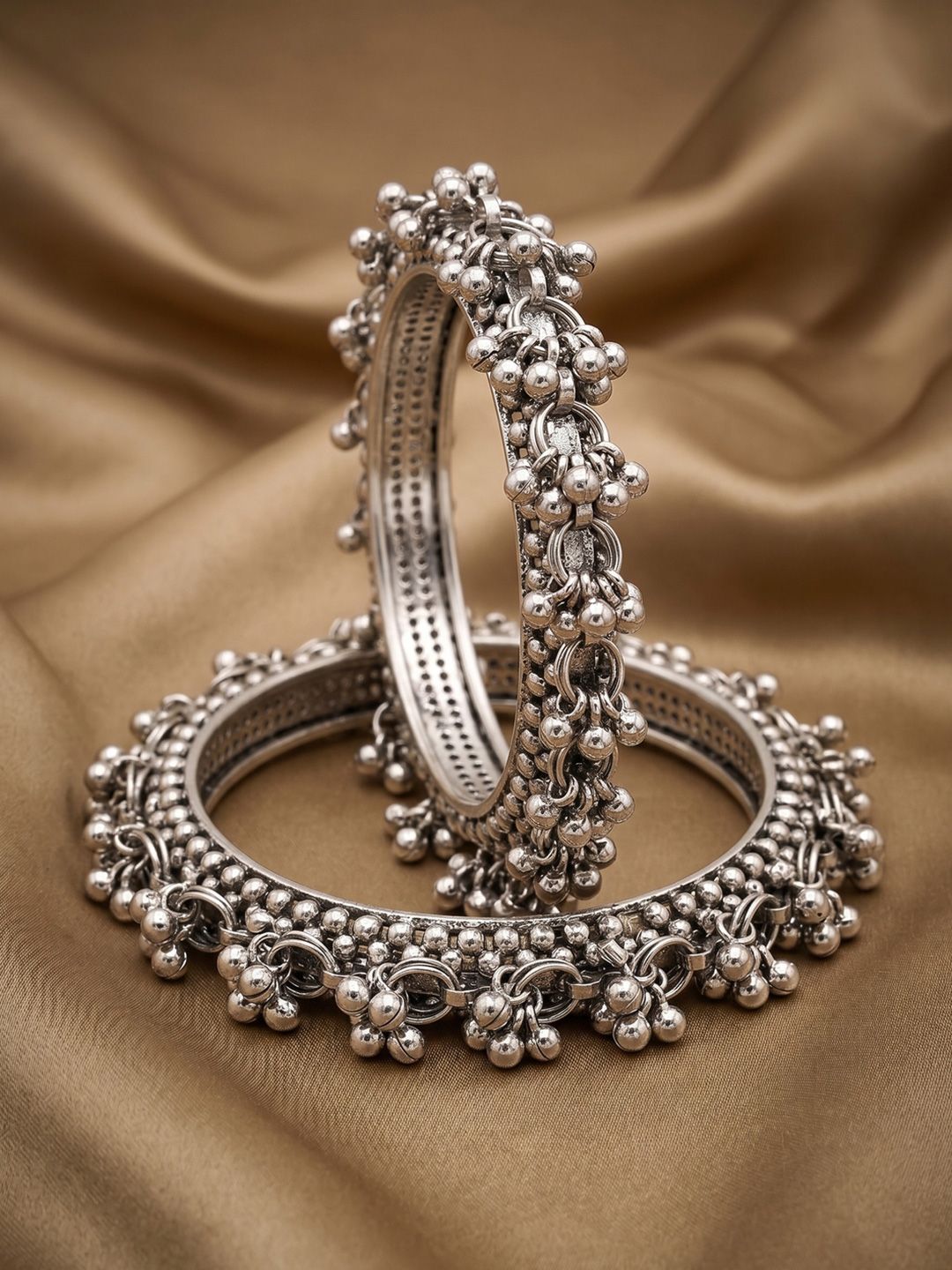 Nui Set of 2 Silver-Plated Oxidised Beaded Bangles-picture-15