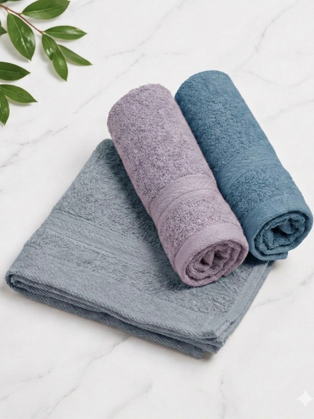 Triani Grey & Blue Bamboo & Cotton 600 GSM 3-Pcs Face Towels-image-28