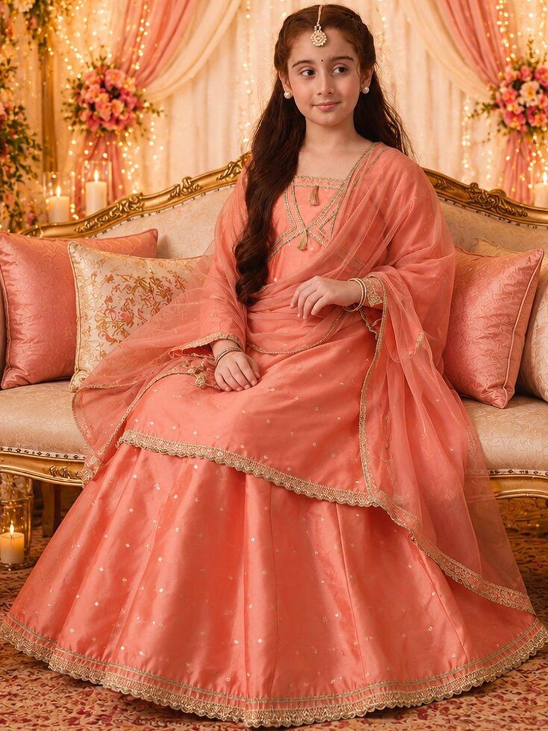 House of Pataudi Girls Embellished Sequinned Ready to Wear Lehenga & Blouse With Dupatta-picture-12
