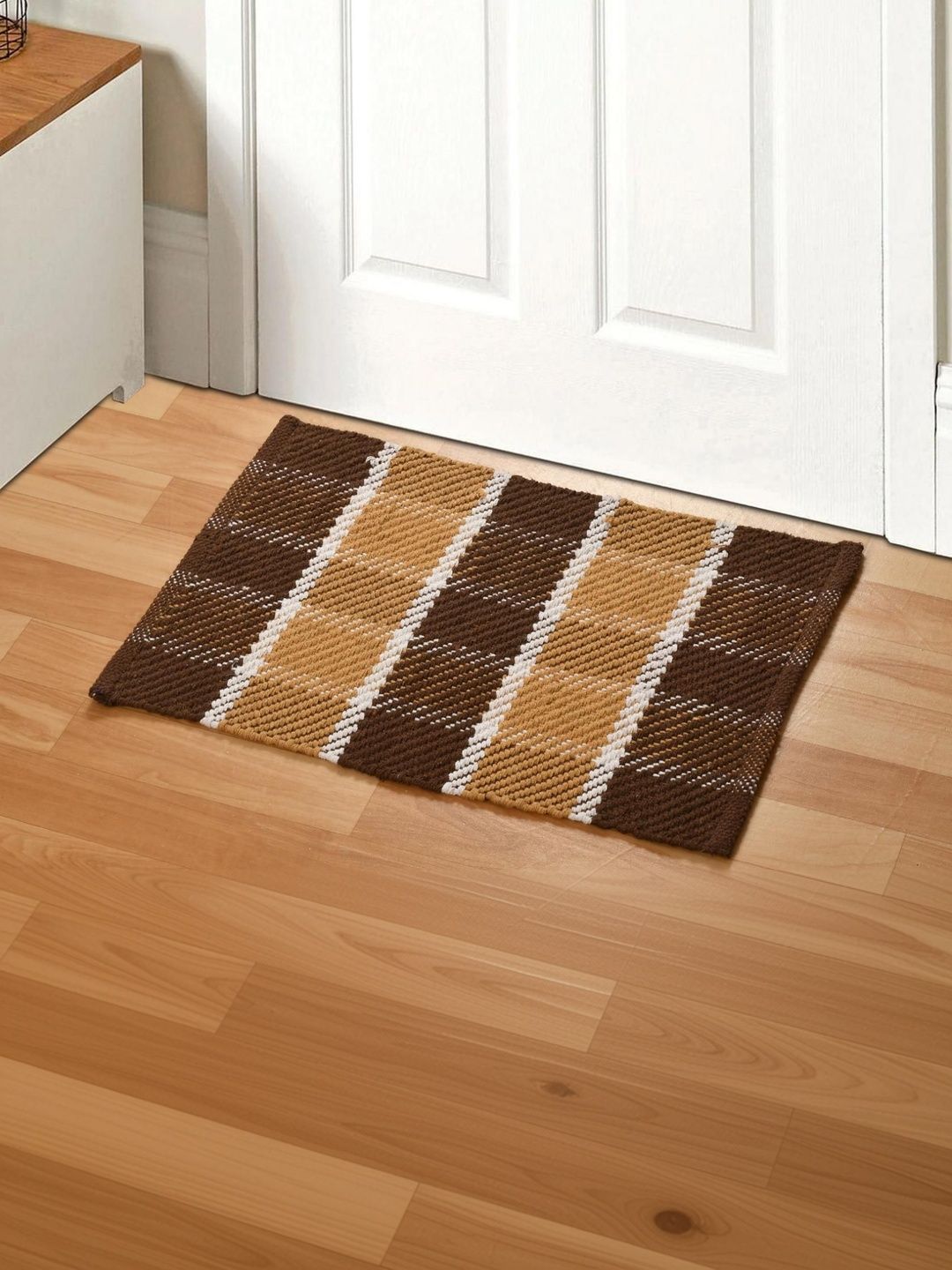 FINE TEX WORLD Brown & Beige Checked Cotton Doormat-picture-11