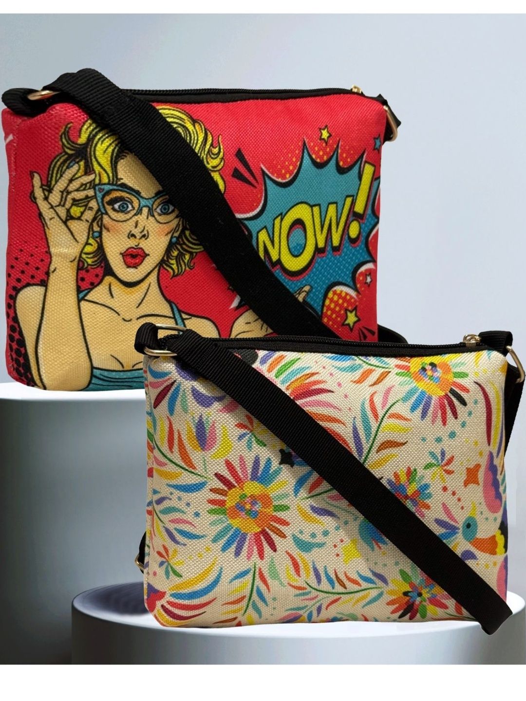 HERE&NOW Pack Of 2 Graphic Printed Jute Sling Bags-picture-32