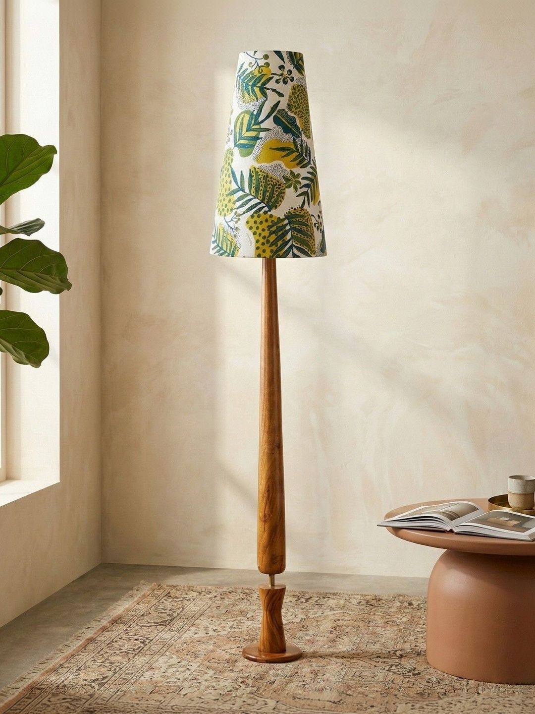 FREEDOM TREE Balance Sculptural Minimal Wooden Floor Lamp with Printed Green & White Shade-image-45