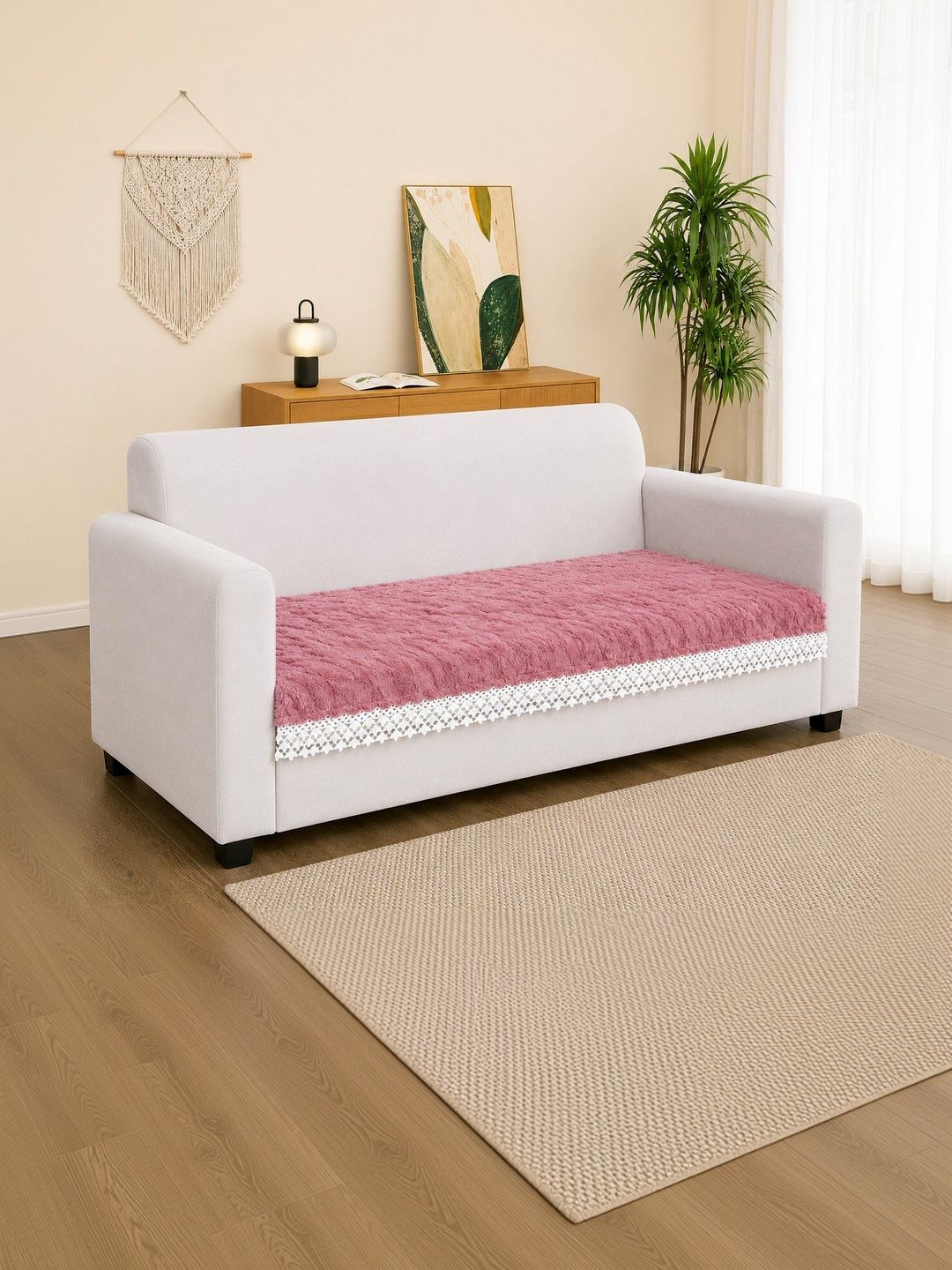 RD TREND Pink Solid 1 Piece Sofa Cover Without Arms-image-41