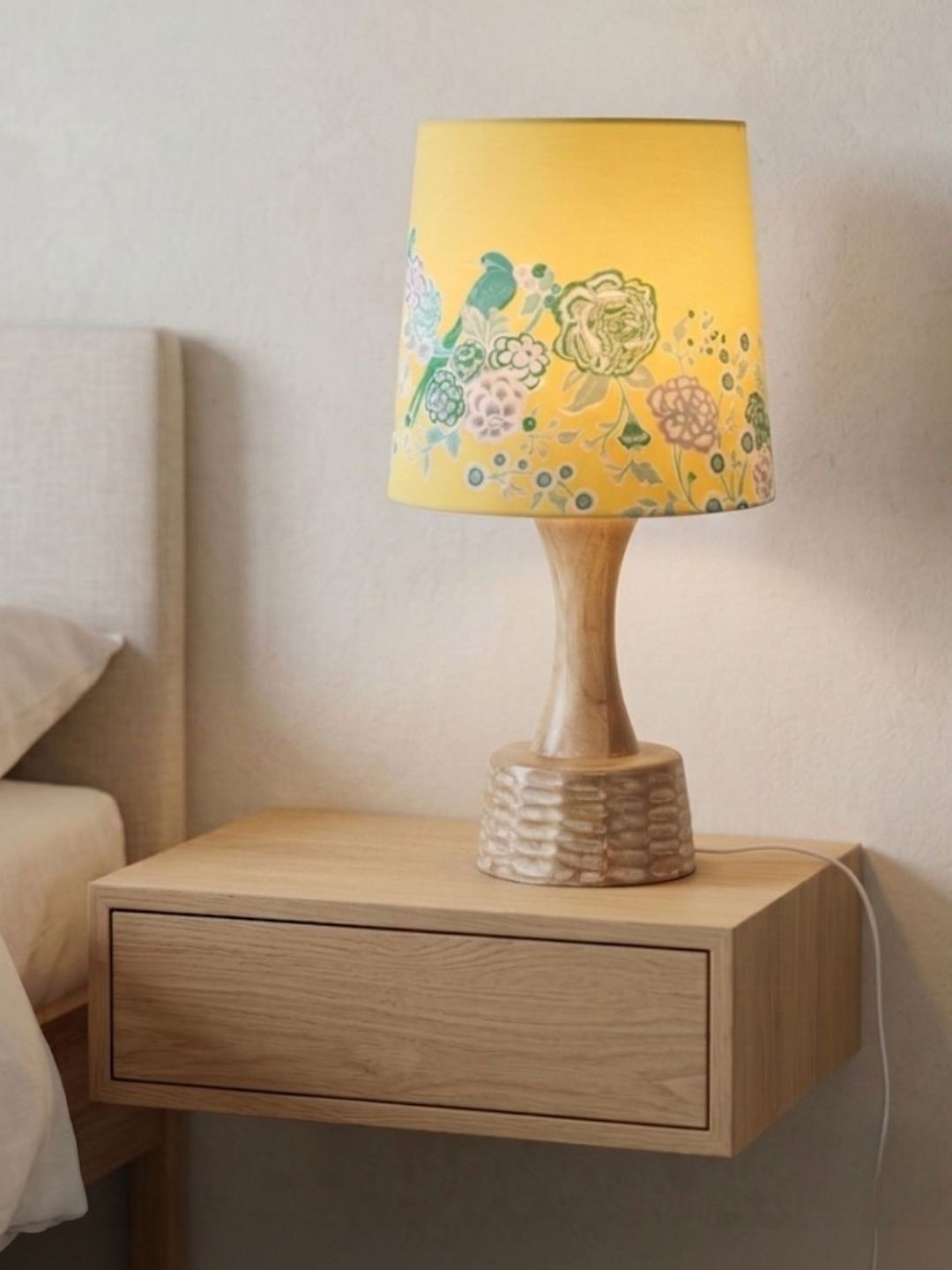 FREEDOM TREE Soma Wood Table Lamp with Printed Yellow Medium Taper Shade-image-32